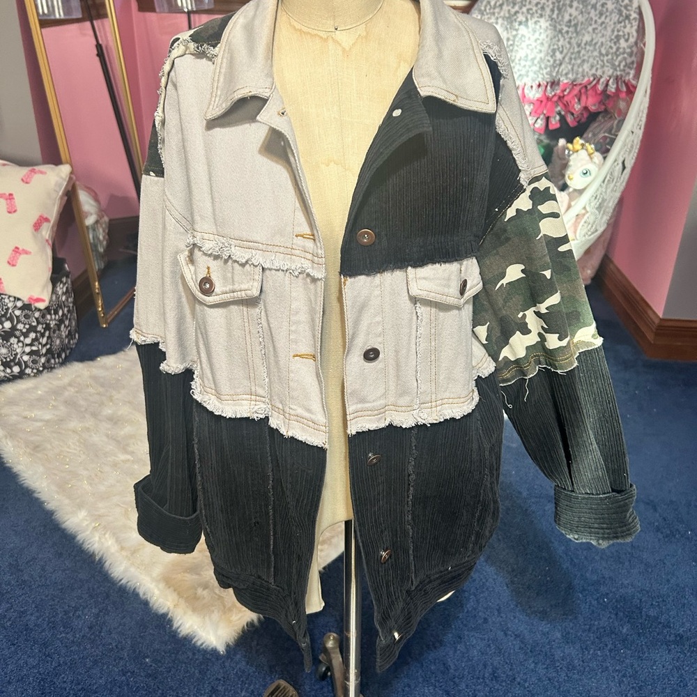 MACARON Women's Patchwork Jean Jacket - Black, Gray, Camouflage